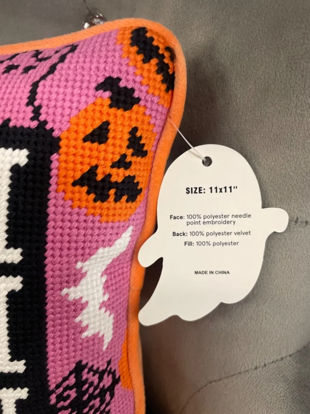 NWT Hot Ghoul Halloween Needlepoint Pillow 11 x 11